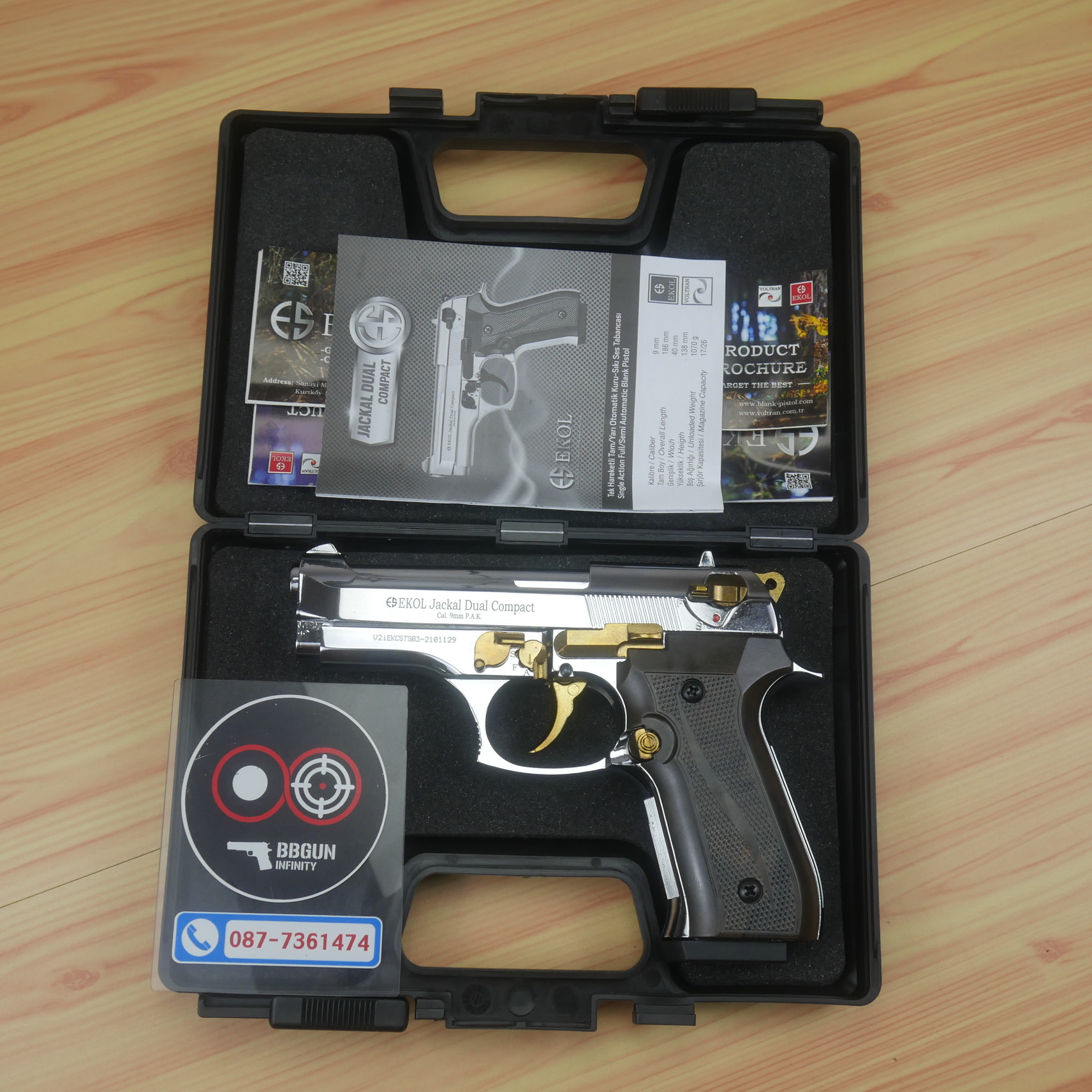 EKOL Jackal Dual Compact M92 (Full Auto) สีเงินเงา ไกทอง 4 นิ้ว แบลงค์กันบาเร็ตต้า blank gun