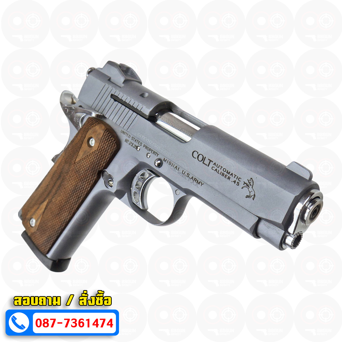 แบลงค์กัน KUZEY M1911 COLT MK IV SR70 สีสโมค 4 นิ้ว ด้ามไม้ blank gun
