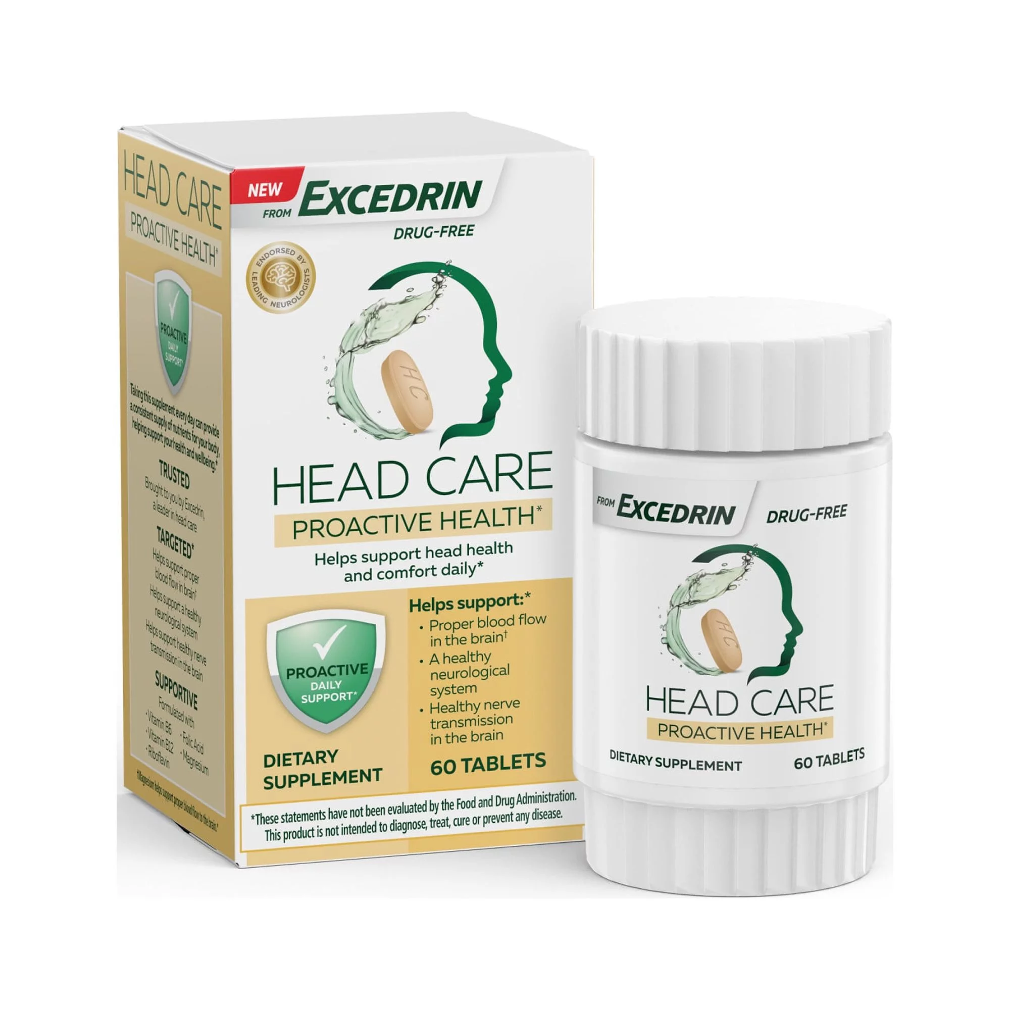 Excedrin Head Care Proactive Health Dietary Supplement 60 เม็ด วิตามินบำรุงสมองและระบบประสาท