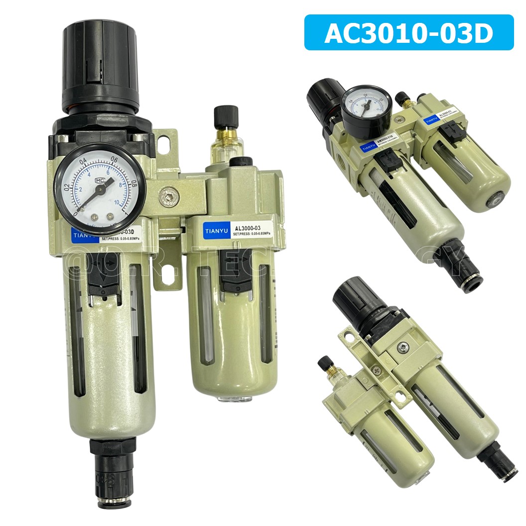 (1ชิ้น) AC3010-03D ชุดกรองลมแบบ 2 ตอน Auto Drain FRL 2 Unit Air Filter, Regulator & Lubricator TIANYU AC (AW+AL) แบบระบายน้ำอัตโนมัติ