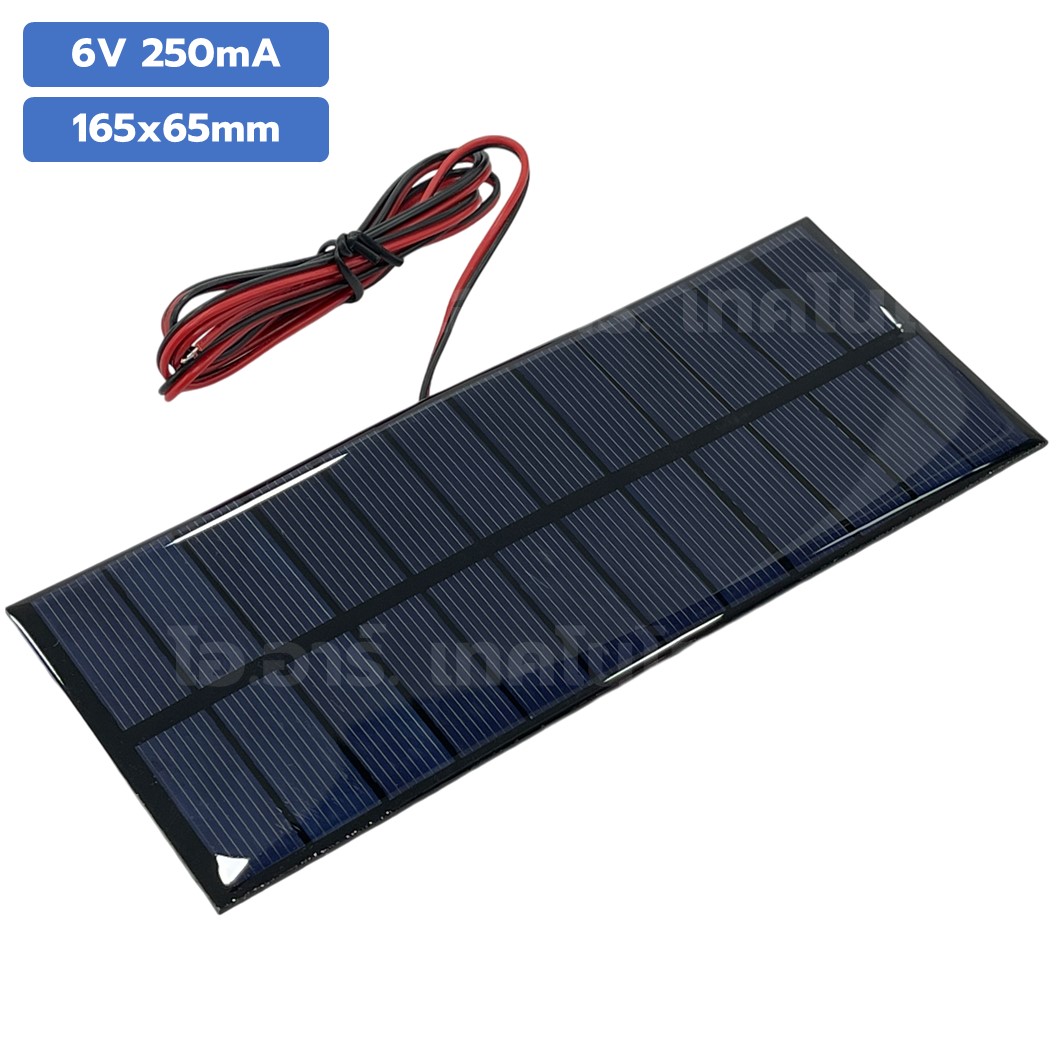 แผงโซล่าเซลล์ ขนาด 165x65mm 6VDC 250mA Solar cell with cable แผ่นโซล่าเซลล์ พร้อมสาย พลังงานแสงอาทิตย์ STEM สำหรับงานประดิษฐ์ การทดลอง