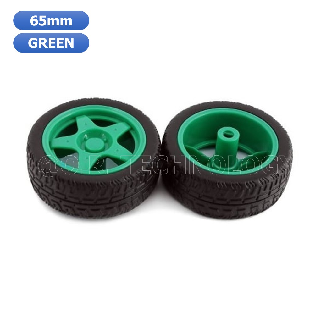 (1ชุด มี 2ล้อ) ND025 ล้อรถ ล้อรถหุ่นยนต์ ล้อประกอบรถ ล้อรถของเล่น สีเขียว ขนาด 65mm Robot Smart Car Wheel (Green)