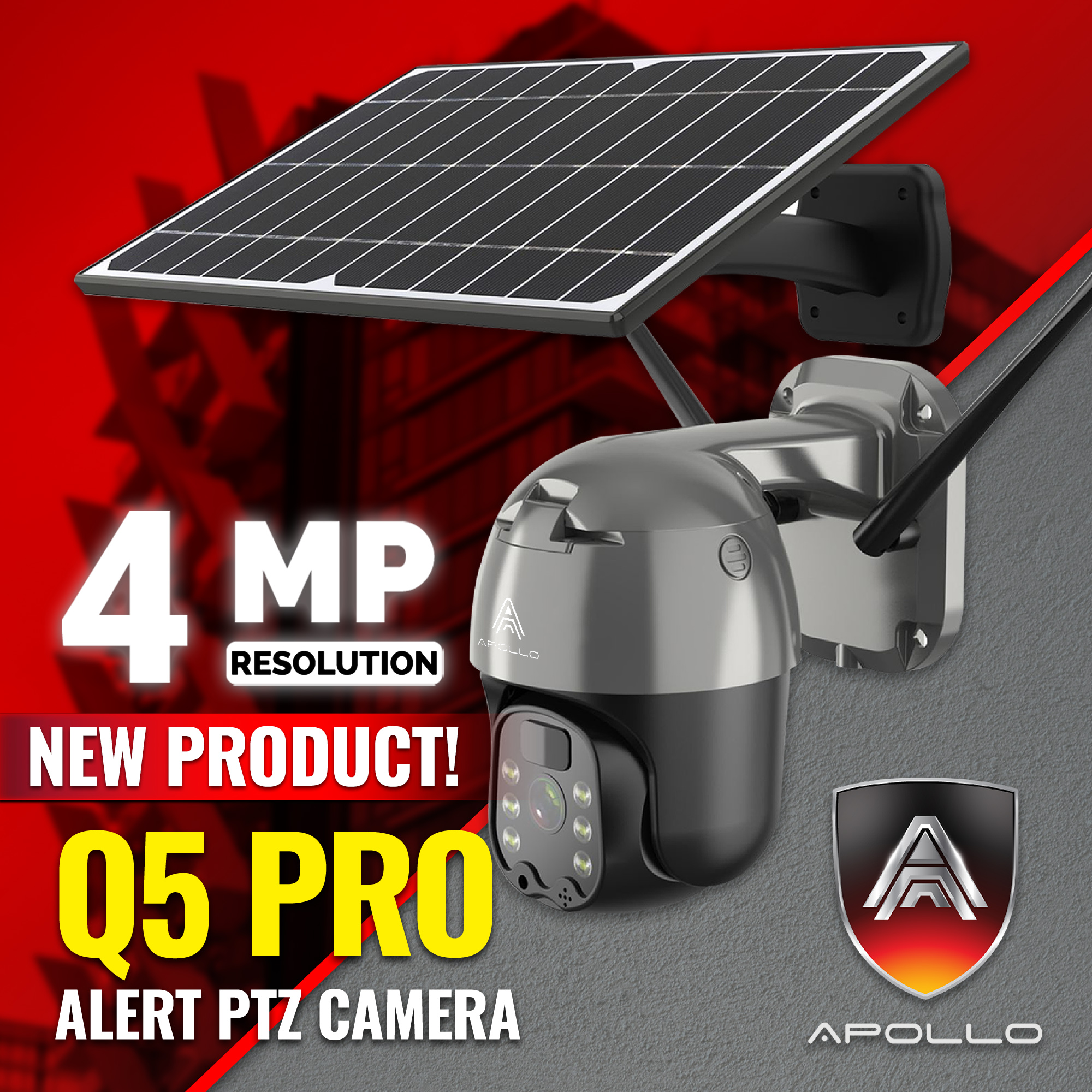 Apollo กล้องวงจรปิดสปีดโดม Speed Dome 4MP รุ่น Q5Pro 4G PTZ CCTV พร้อมโซล่าเซลล์