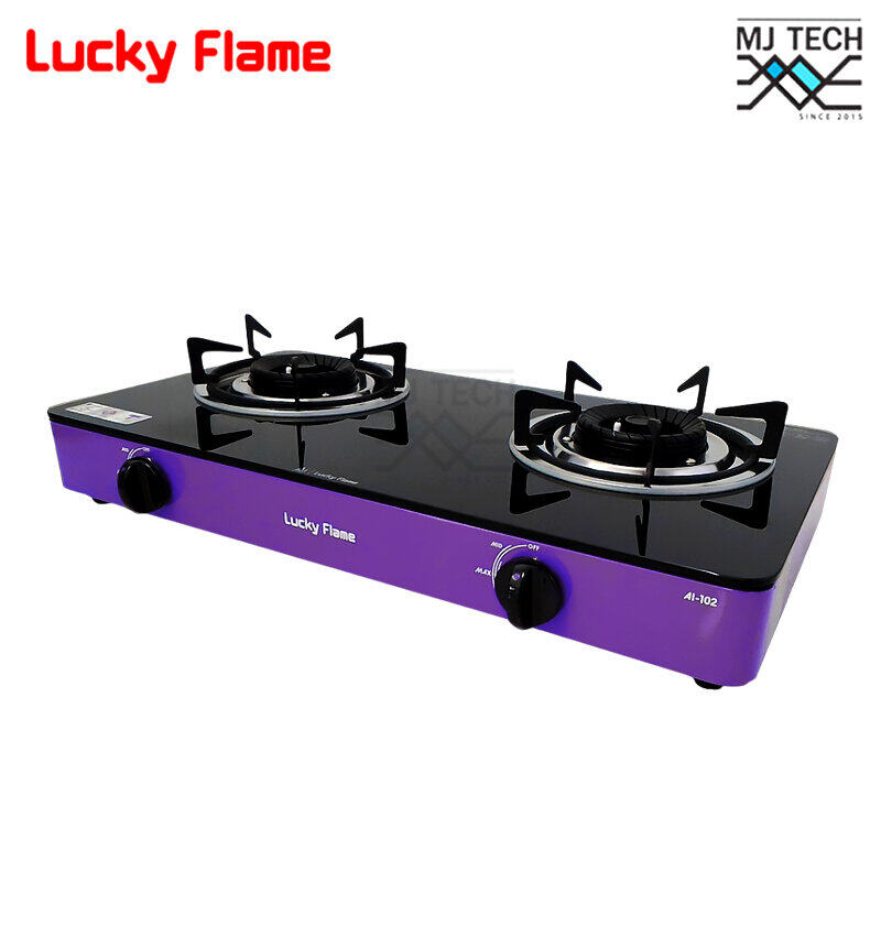 LUCKY FLAME เตาแก๊สตั้งโต๊ะ 2 หัวเตา หน้ากระจก รุ่น AI-102