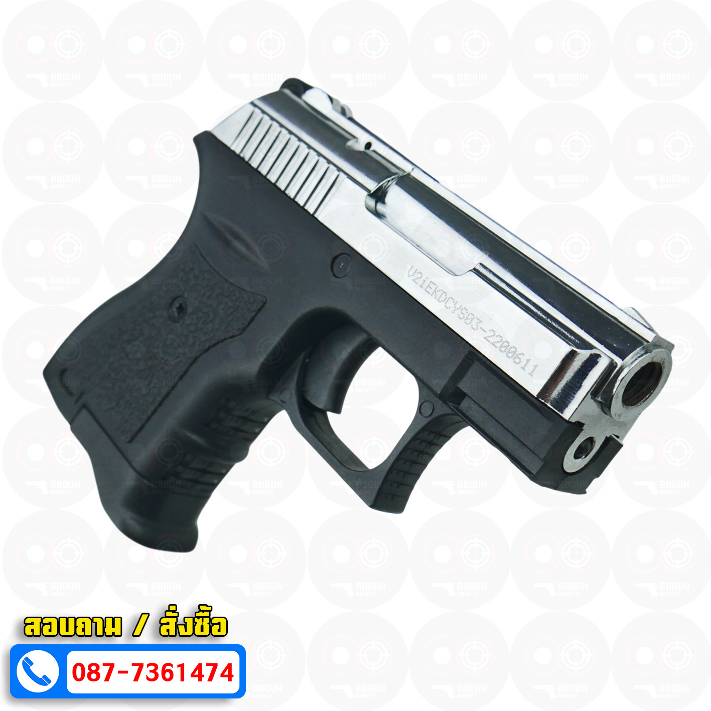 แบลงค์กัน EKOL BOTAN Shiny Chrome สีโครเมี่ยมเงา 9 mm P.A.K. Blank gun (แถมกล่องใส่ปืน)