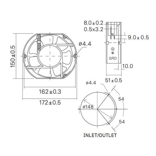 พัดลมระบายอากาศ Windstorm แบบลูกปืน สำหรับตู้คอนโทรล ขนาด 6 นิ้ว รุ่น WB157H7PS-A2LG