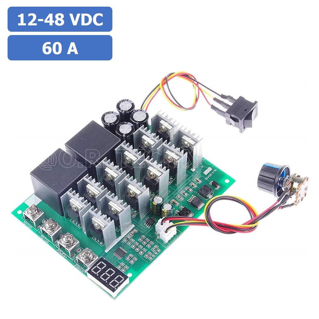 (1ชิ้น) AH045 ตัวควบคุมความเร็วรอบมอเตอร์ พร้อมสวิทช์หมุนกลับทาง 1000W 12-48VDC 60A DC Motor Speed Controller Reversible switch