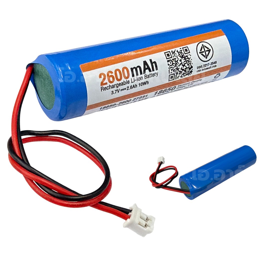 18650 ถ่านชาร์จ/ถ่านแพ็ค 18650 3.7VDC 2600mAh/5200mAh แบตเตอรี่ RECHARGER Li-ion Battery 18650 ถ่านลิเธียม DC 3.7-4.2V 2.6Ah 10Wh/5.2Ah 19Wh