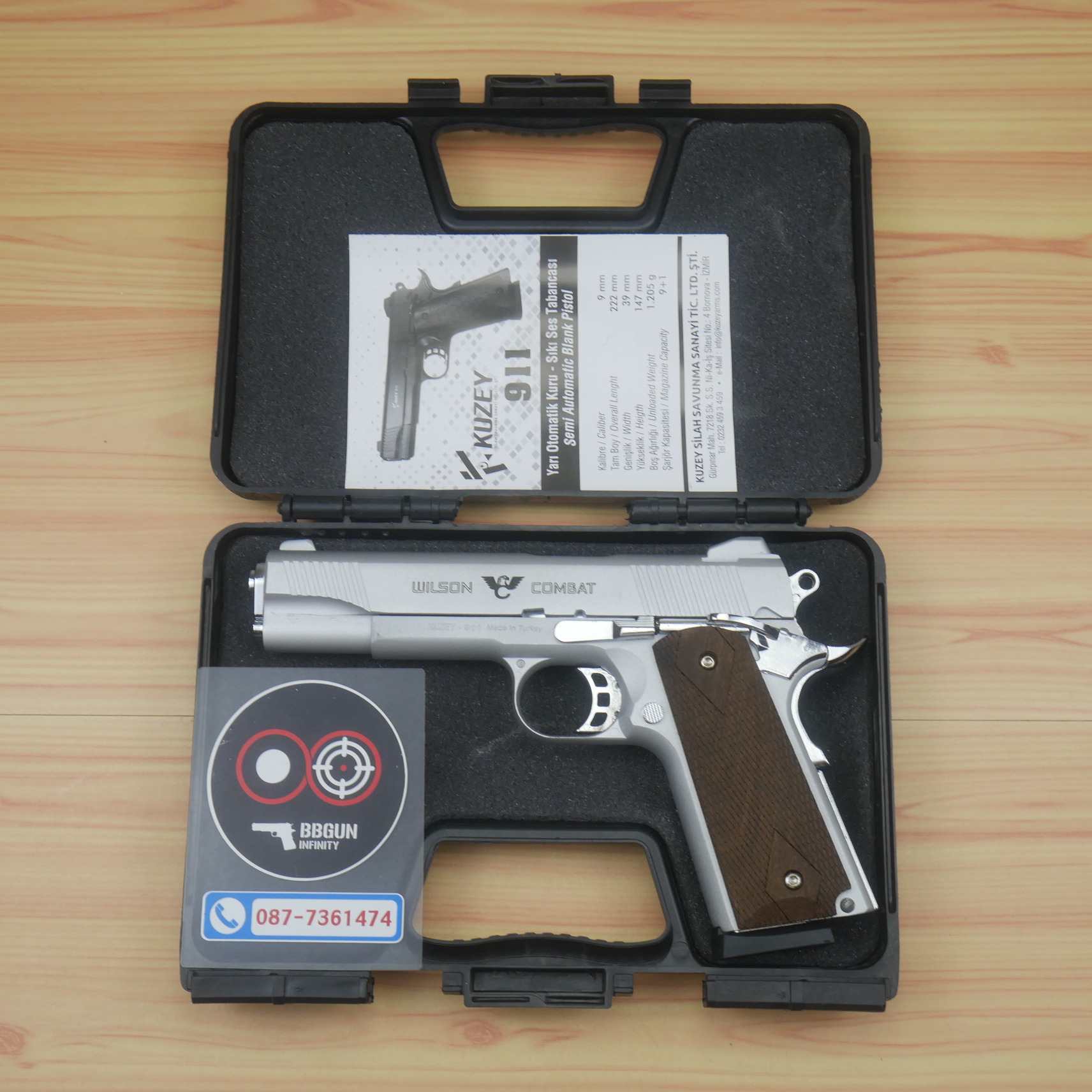 Blank Gun KUZEY M1911 WILSON COMBAT เงินด้าน 5 นิ้ว แบลงค์กัน ด้ามไม้