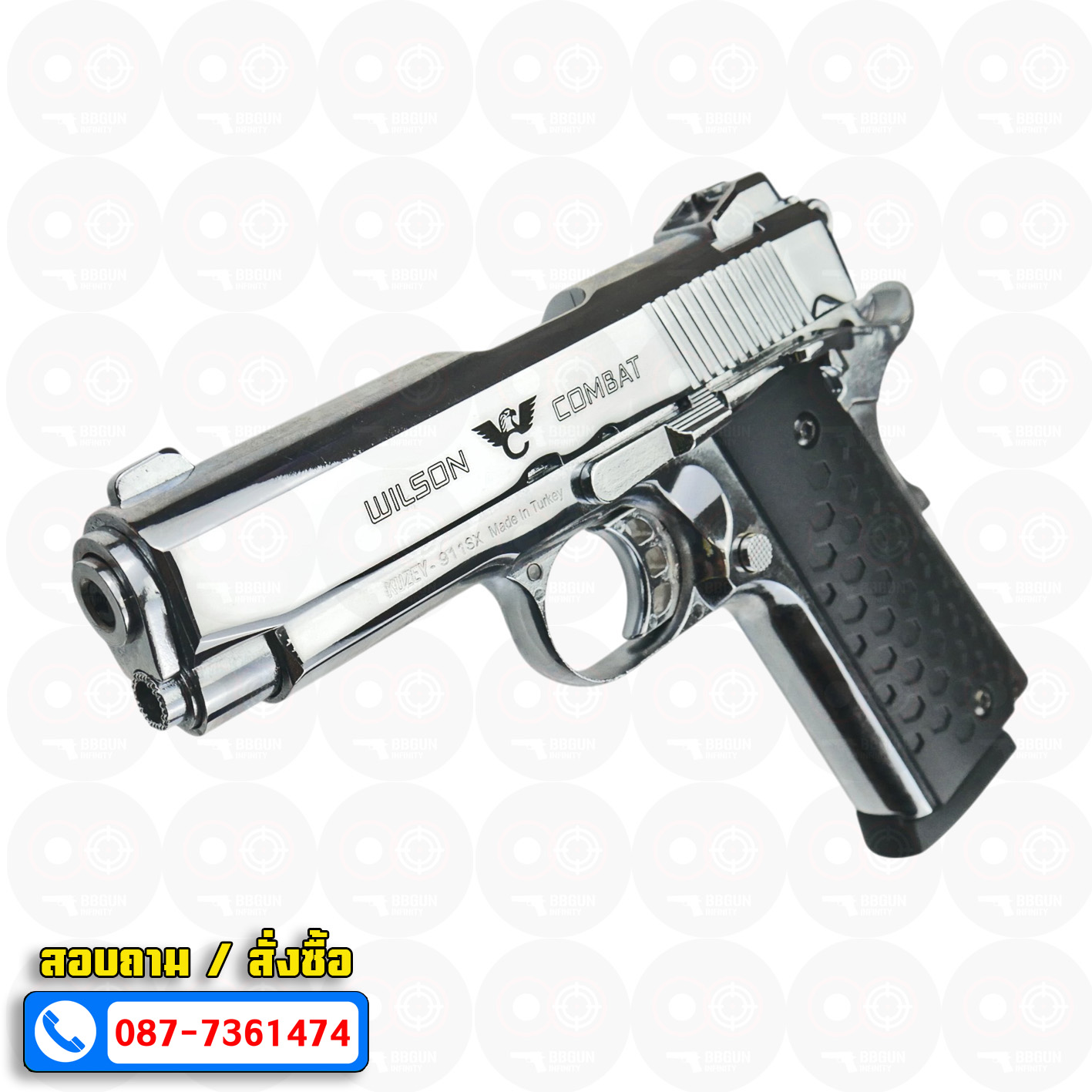 Blank Gun KUZEY M1911 WILSON COMBAT ลำกล้อง 4 นิ้ว เงินเงา แบลงค์กัน ด้าม SX