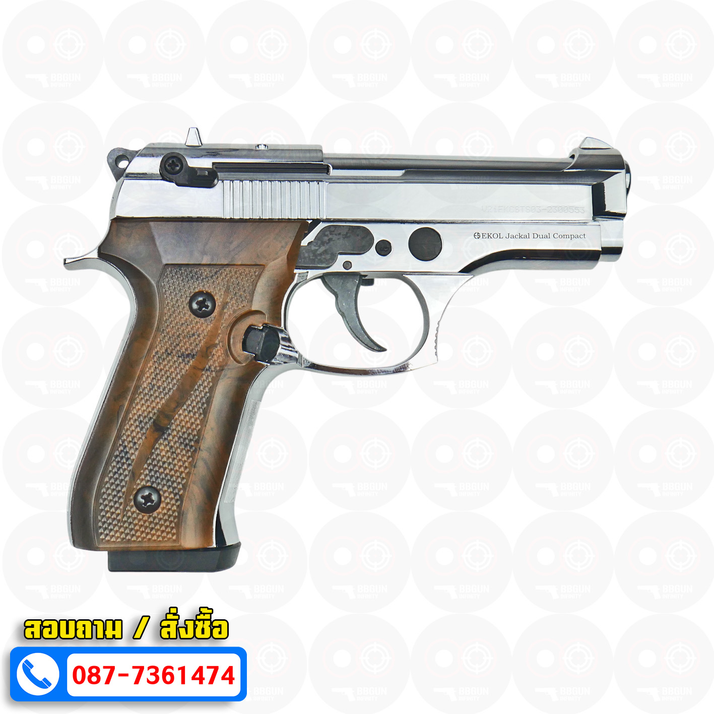 Blank Gun Ekol Jackal Dual M92 Compact 4" Full-Auto สีเงินเงา แบลงค์กัน เบเร็ตตา (แถมกล่องใส่ปืน แม็กกาซีน 2 อัน)