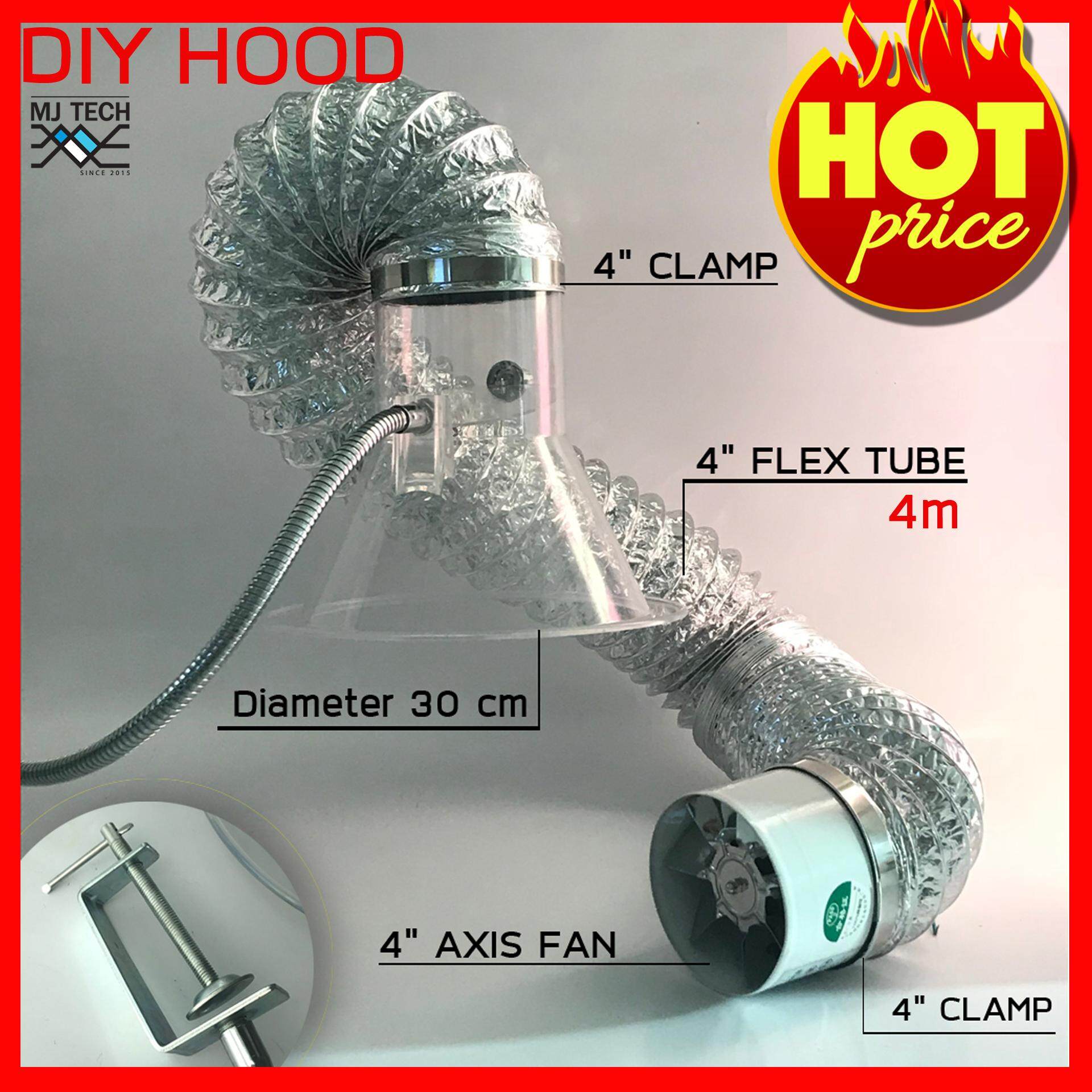 MJ-tech ชุดดูดควันขนาดเล็ก DIY Hood 30 cm พร้อมขนาดพัดลมดูดอากาศ 4 นิ้ว พร้อม ท่อ ฟลอยด์ 4 นิ้ว 4m