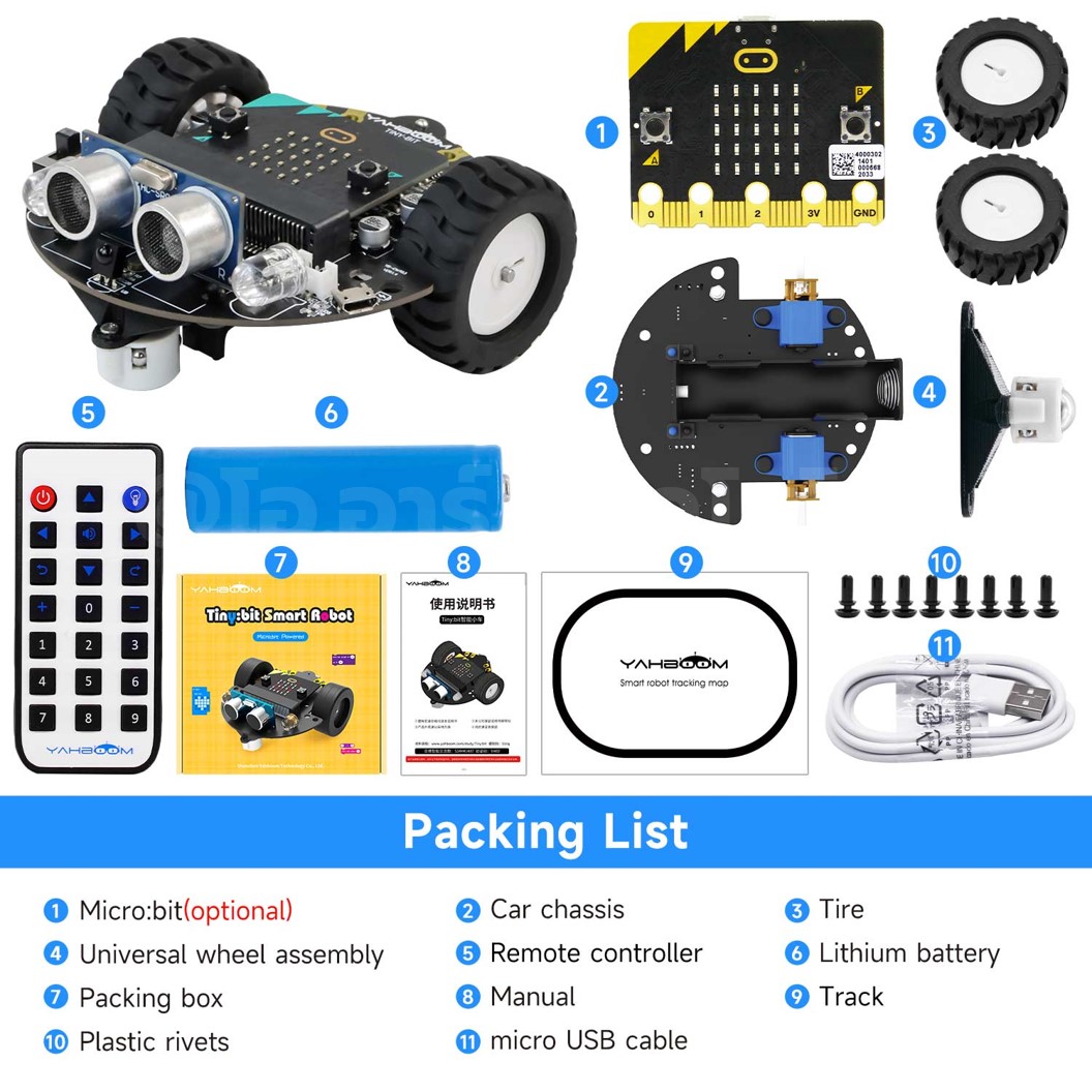 Yahboom Tinybit ชุดหุ่นยนต์ไมโครบิต Micro:bit Tiny:bit Smart Robot Car for Microbit V2/V1.5 (รวมบอร์ด/ไม่รวมบอร์ด)
