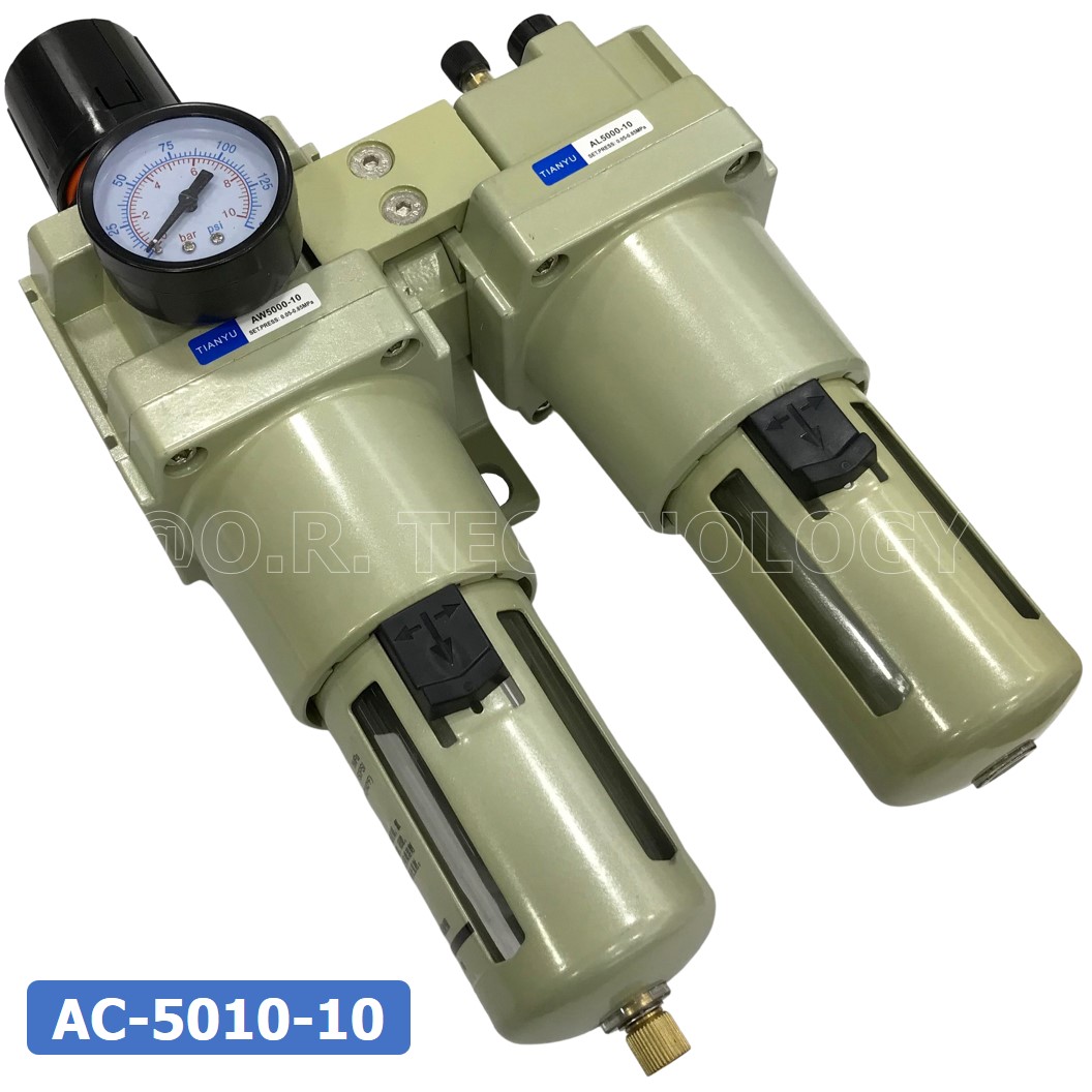 AC5010-10 ชุดกรองลมแบบ 2 ตอน Manual Drain FRL 2 Unit Combination Air Filter, Regulator & Lubricator TIANYU AC-5010-10
