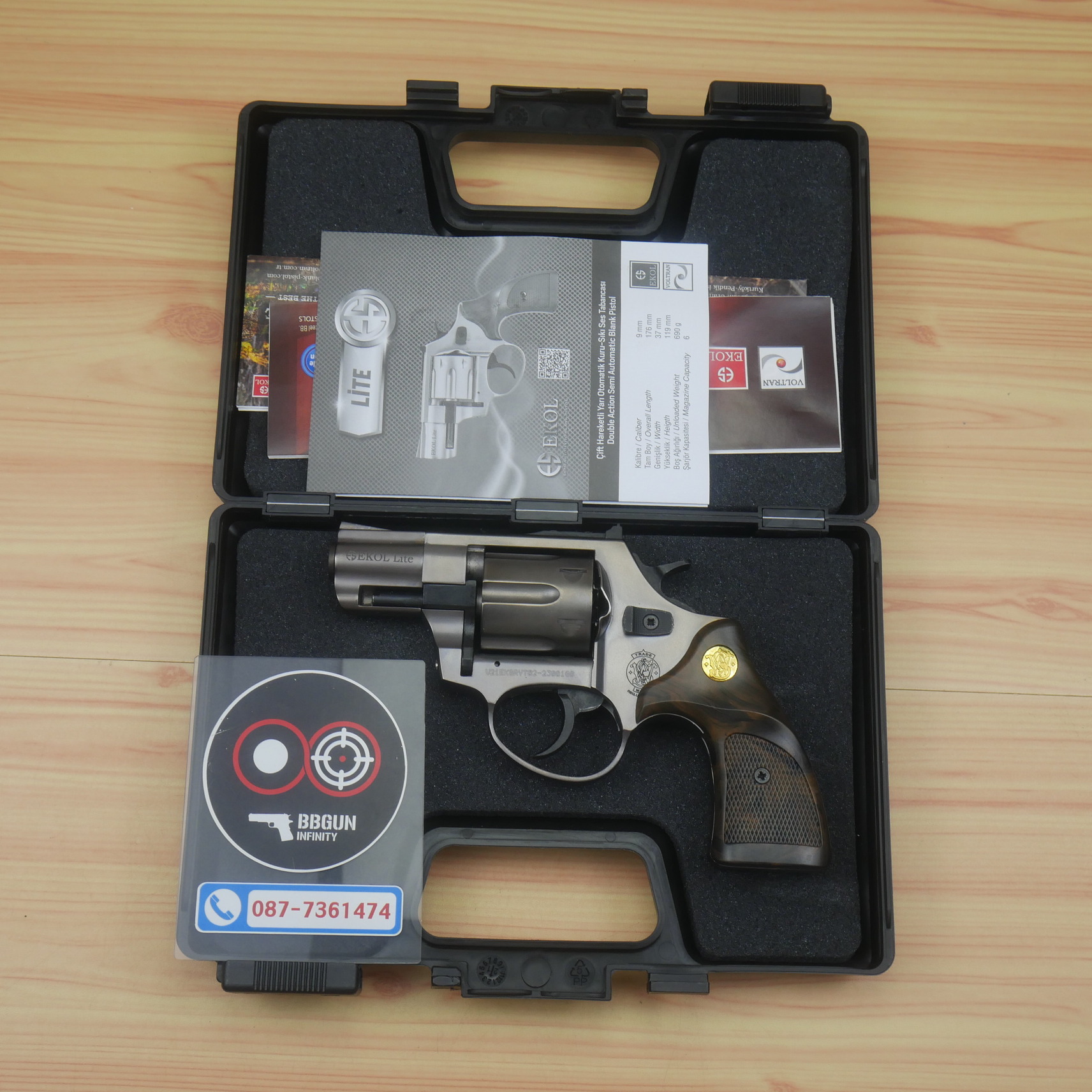 Ekol Lite แบลงค์กัน ลูกโม่ 2 นิ้ว สีฟูม กระดุมทอง (Fume) Smith & Wesson blank gun Revolver 2 inch