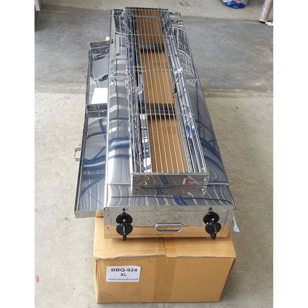 เมืองนนท์แก๊ส BIGSUN เตาย่าง ใช้แก๊ส ไร้ควัน สแตนเลส BBQ-924 XL ขนาดตัวเตา 39x143x25 ซม. ขนาดตะแกรงย่าง 23x125 ซม.