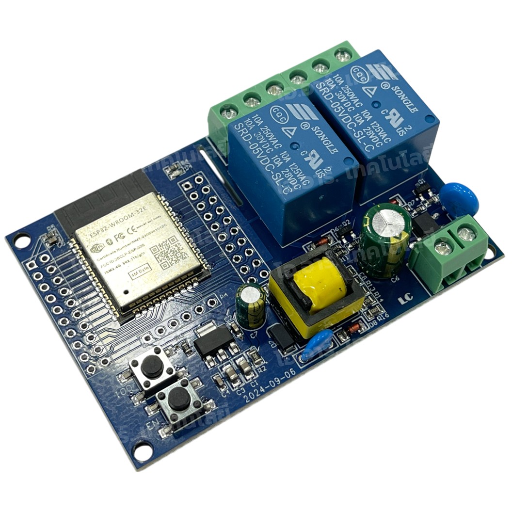 ESP32-Relay-AC-X2 บอร์ด ESP32 พร้อมรีเลย์ 2 ช่อง AC220V ESP32 WiFi Bluetooth 2 Channel Relay module 220VAC ESP32-WROOM development board