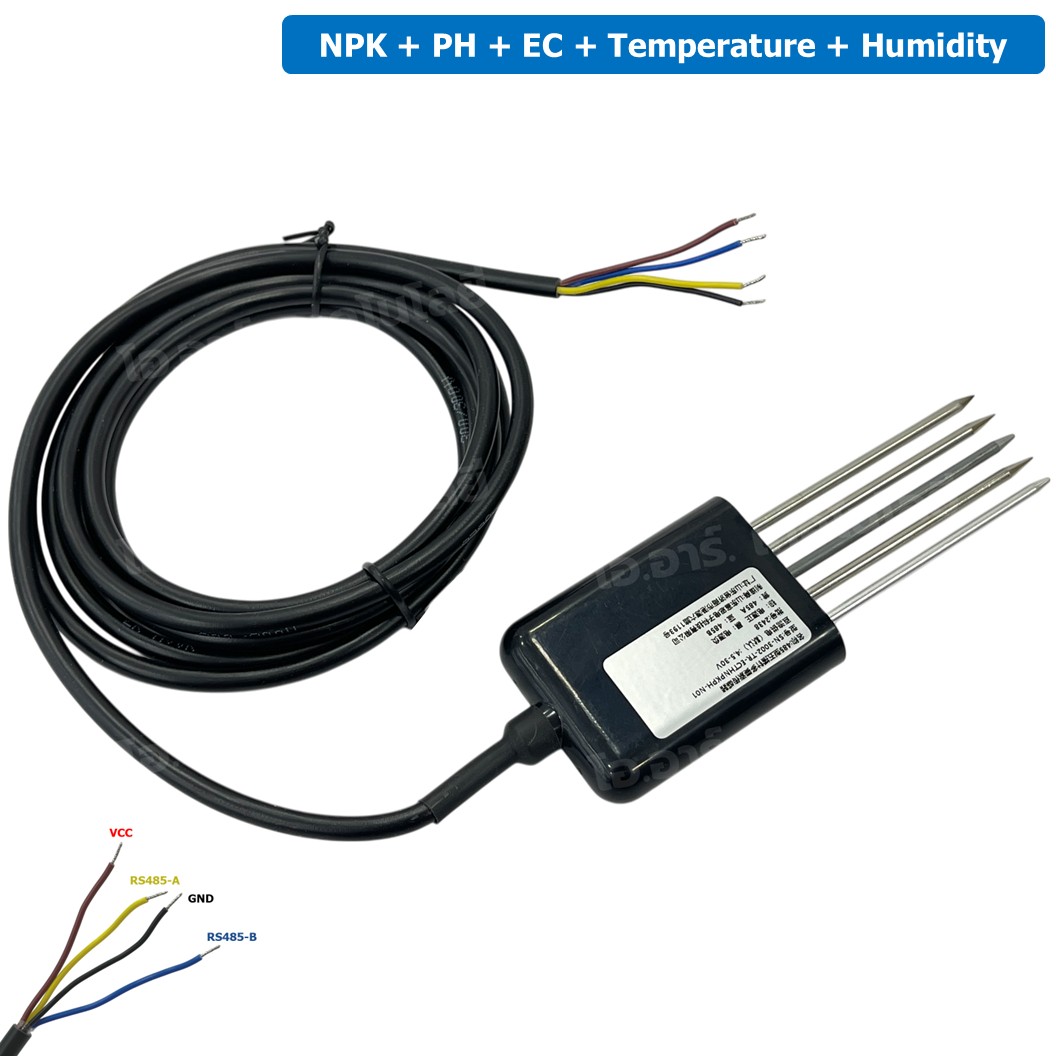 AF326 NPK+PH+EC+Temperature+Humidity เซนเซอร์วัดค่าแร่ธาตุในดิน+กรด-ด่าง PH+ความนำไฟฟ้า EC+อุณหภูมิ+ความชื้น 5ขา RS485 Output 5 Pin Probes NPK+PH+EC+T+H Soil Sensor with cable 2m เซนเซอร์วัดสารอาหารในดิน+กรดด่าง+EC+อุณหภูมิ+ความชื้น