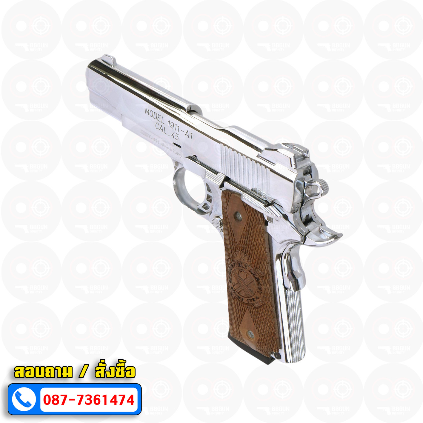 แบลงค์กัน KUZEY M1911-A1 ลำกล้อง 5 นิ้ว SPRINGFIELD ARMORY สีเงินเงา blank gun ด้ามไม้