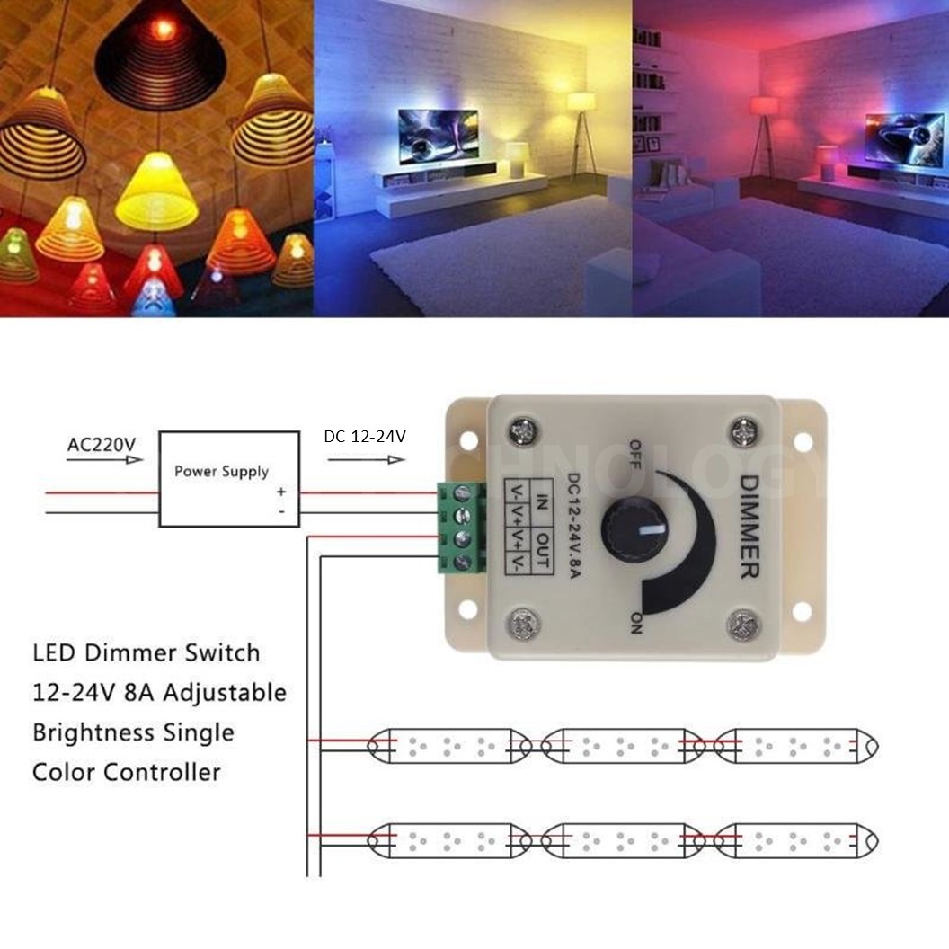 DIM8A สวิตช์หรี่ไฟ 12-24VDC 8A วัสดุ ABS Dimmer switch LED Strip Light plastic สวิทช์ดิมเมอร์ ปรับแสงสว่าง แบบวัสดุ ABS ดิมเมอร์ปรับแสง