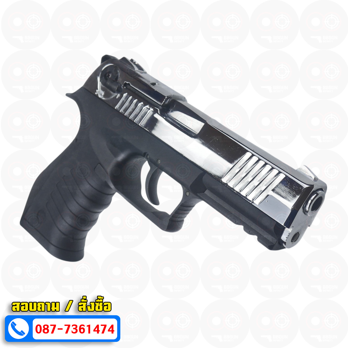 แบลงค์กัน BLOW TR 92 AUTO สีเงินเงา SHINY CHROME Blank Gun ( 2 แม็กกาซีน + กล่องปืน )