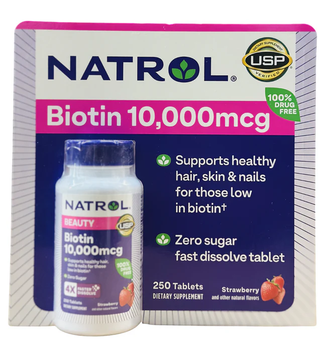 ขวดใหญ่ สูตรเข้มข้น Natrol Biotin 10,000 mcg 250 เม็ด รสสตอเบอรี่ อร่อย ทานง่าย บำรุงผิวให้สวย สุขภาพดี จากอเมริกาค่ะ