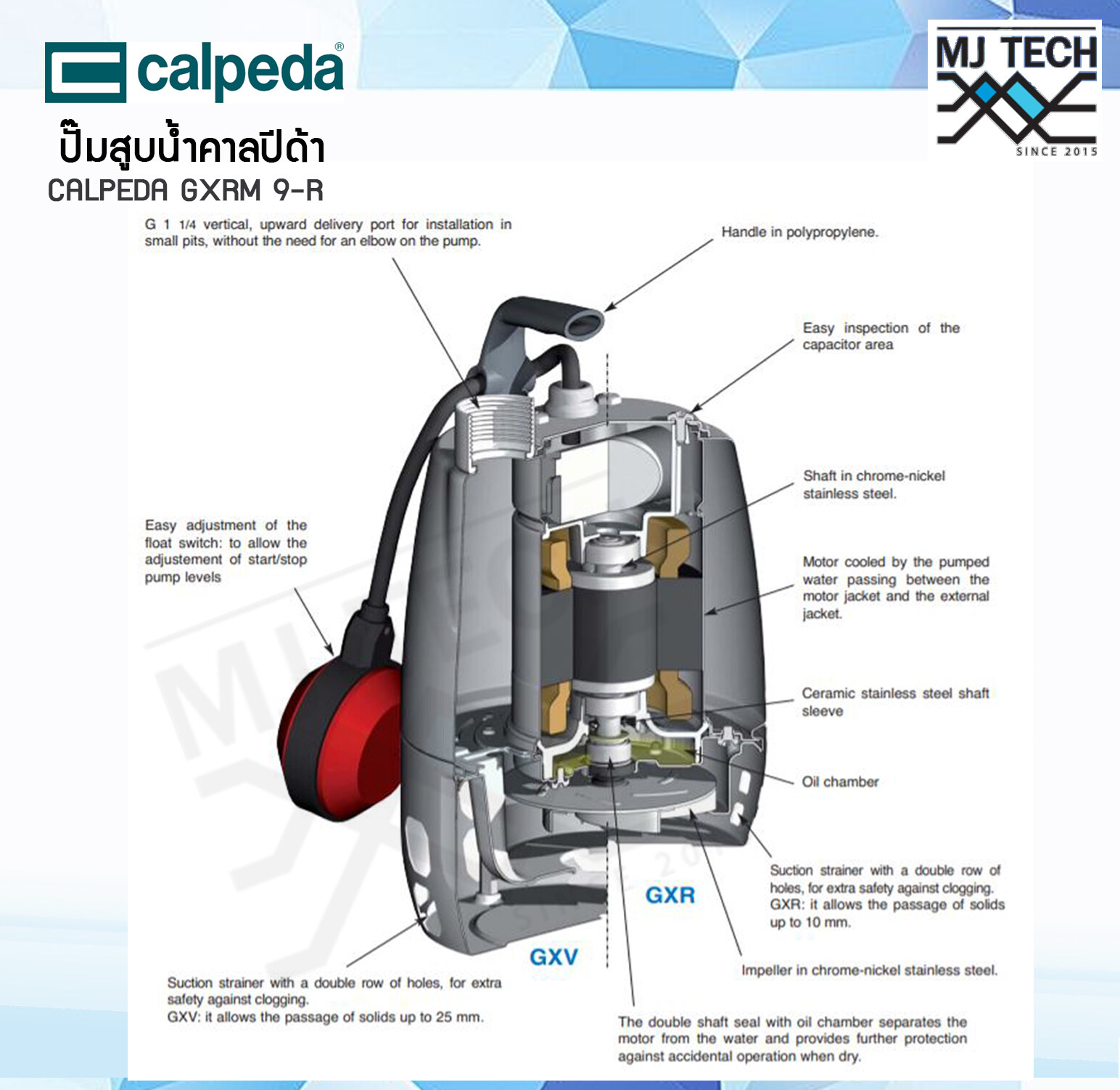 Calpeda ปั๊มสูบน้ำแบบจุ่ม รุ่น GXR สำหรับ สูบระบายน้ำทิ้ง หมุนเวียน น้ำบ่อปลาคาร์ฟ หรือ งานอเนก ประสงค์ ทั่วไป ความเร็ว 2900 รอบ/นาที 250 แรงม้า