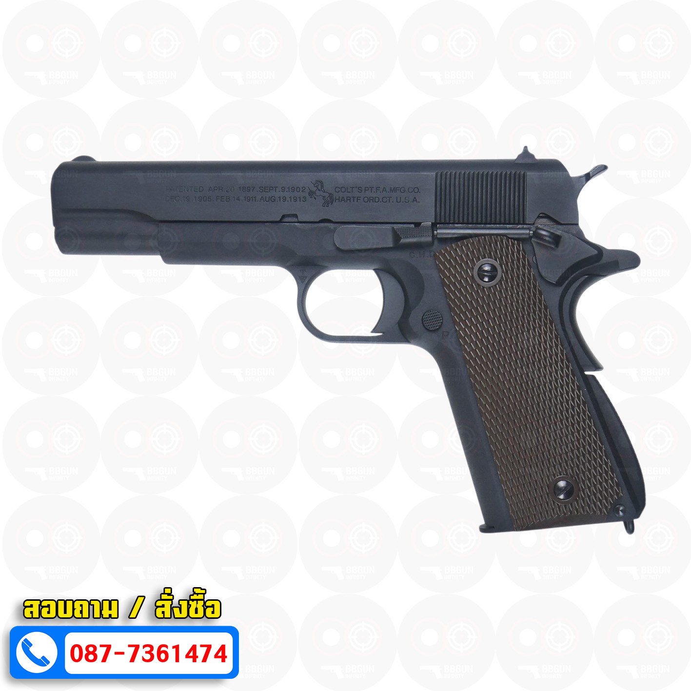 Cybergun / AW Colt M1911A1 Green Gas Version (Black) Full Marking ร่องลึก บีบีกันอัดแก๊ส