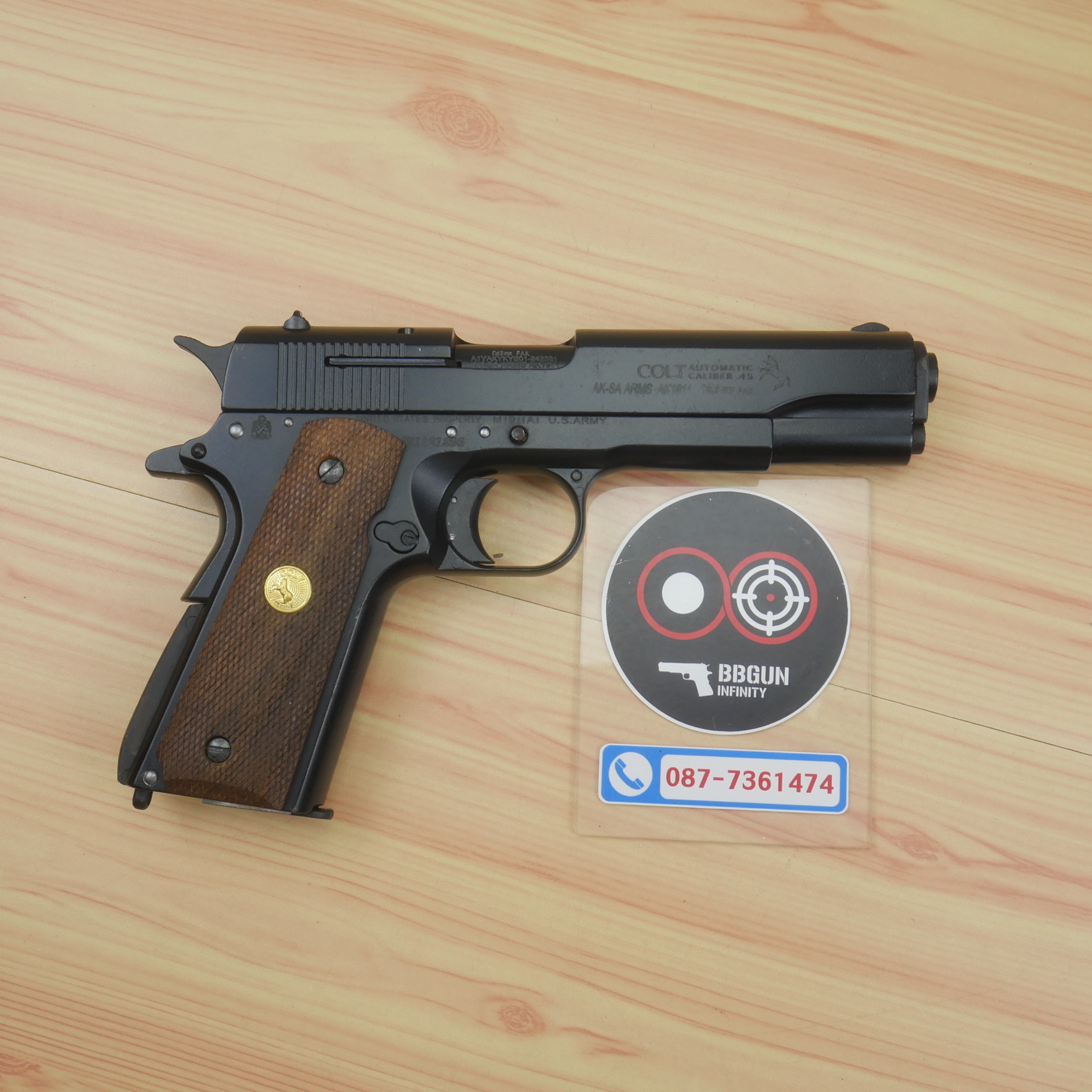 แบลงค์กัน AKSA Colt MK IV Series 80 Caliber .45 สีดำ กริปไม้ (2 แม็กกาซีน) BLANK GUN