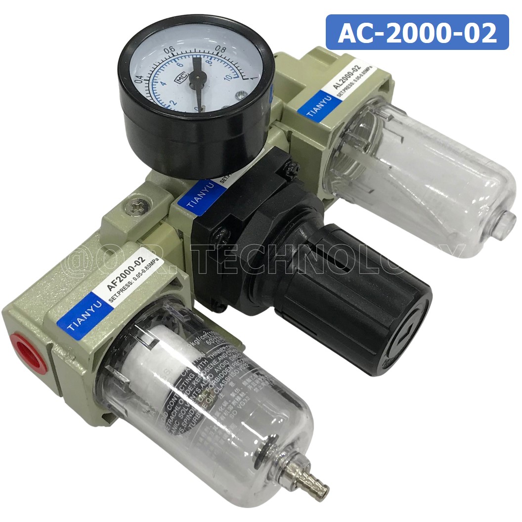 AC2000-02 ชุดกรองลม แบบ 3 ตอน Manual Drain 3 Unit FRL Combination TIANYU AC-2000-02 (Filter Regulator Lubricator)