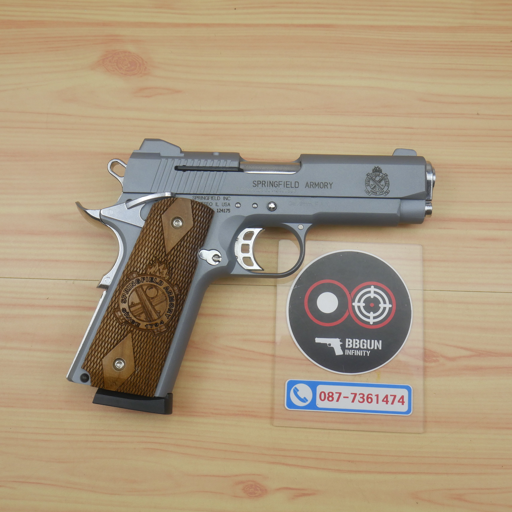 แบลงค์กัน KUZEY M1911-A1 ลำกล้อง 4 นิ้ว SPRINGFIELD ARMORY สีสโมค blank gun ด้ามไม้