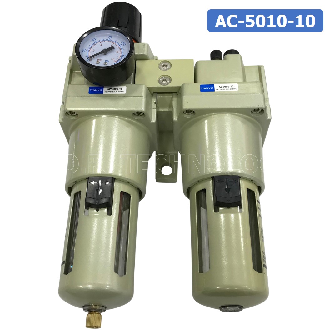 AC5010-10 ชุดกรองลมแบบ 2 ตอน Manual Drain FRL 2 Unit Combination Air Filter, Regulator & Lubricator TIANYU AC-5010-10