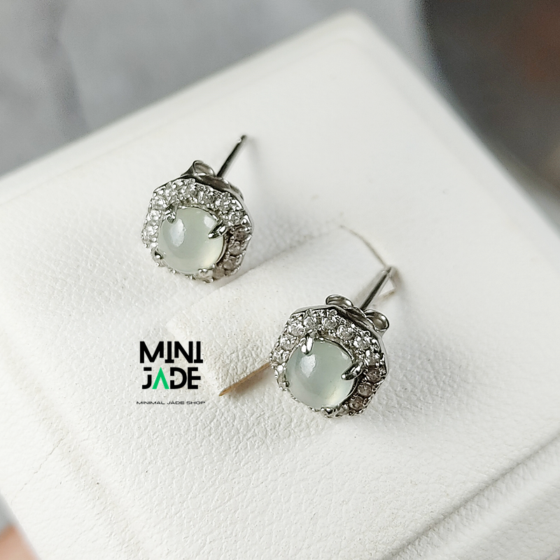 ต่างหูหยกพม่าเนื้อแก้ว Ice Jade ขนาด 4.2 มม