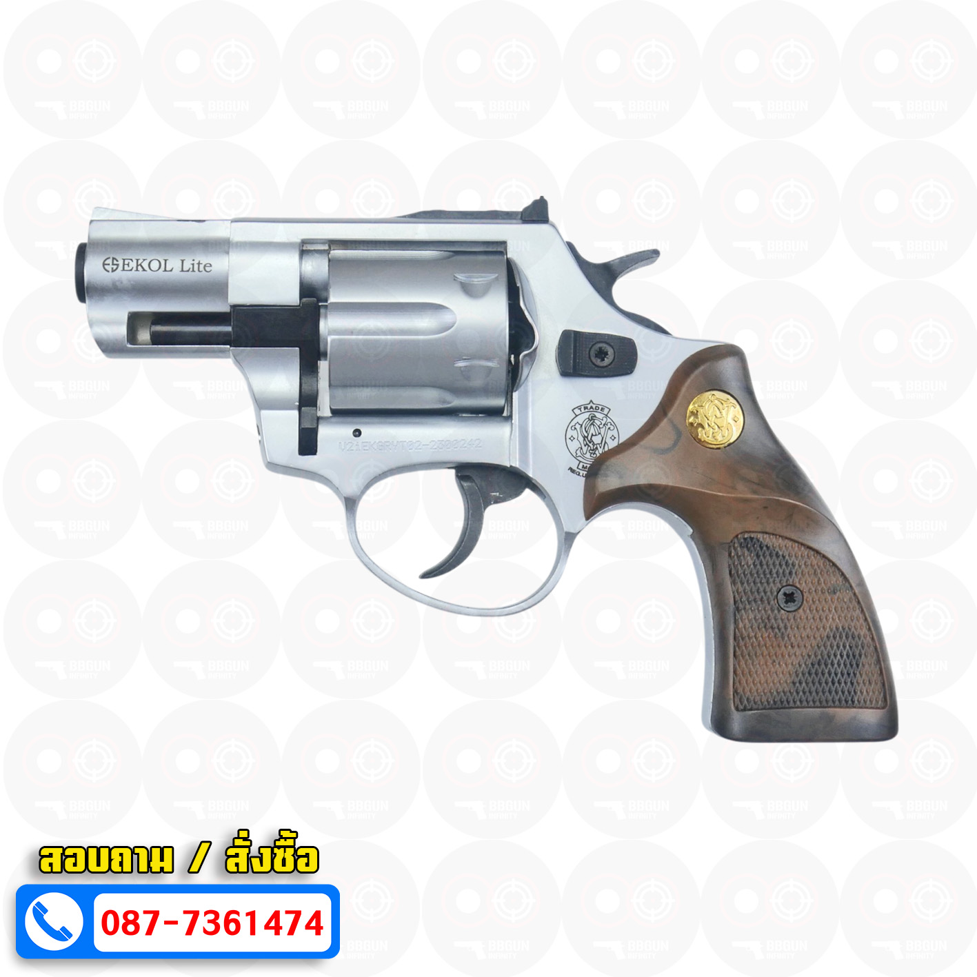 Ekol Lite แบลงค์กัน ลูกโม่ 2 นิ้ว สีเงินด้าน (White) Smith & Wesson blank gun Revolver 2 inch กระดุมทอง