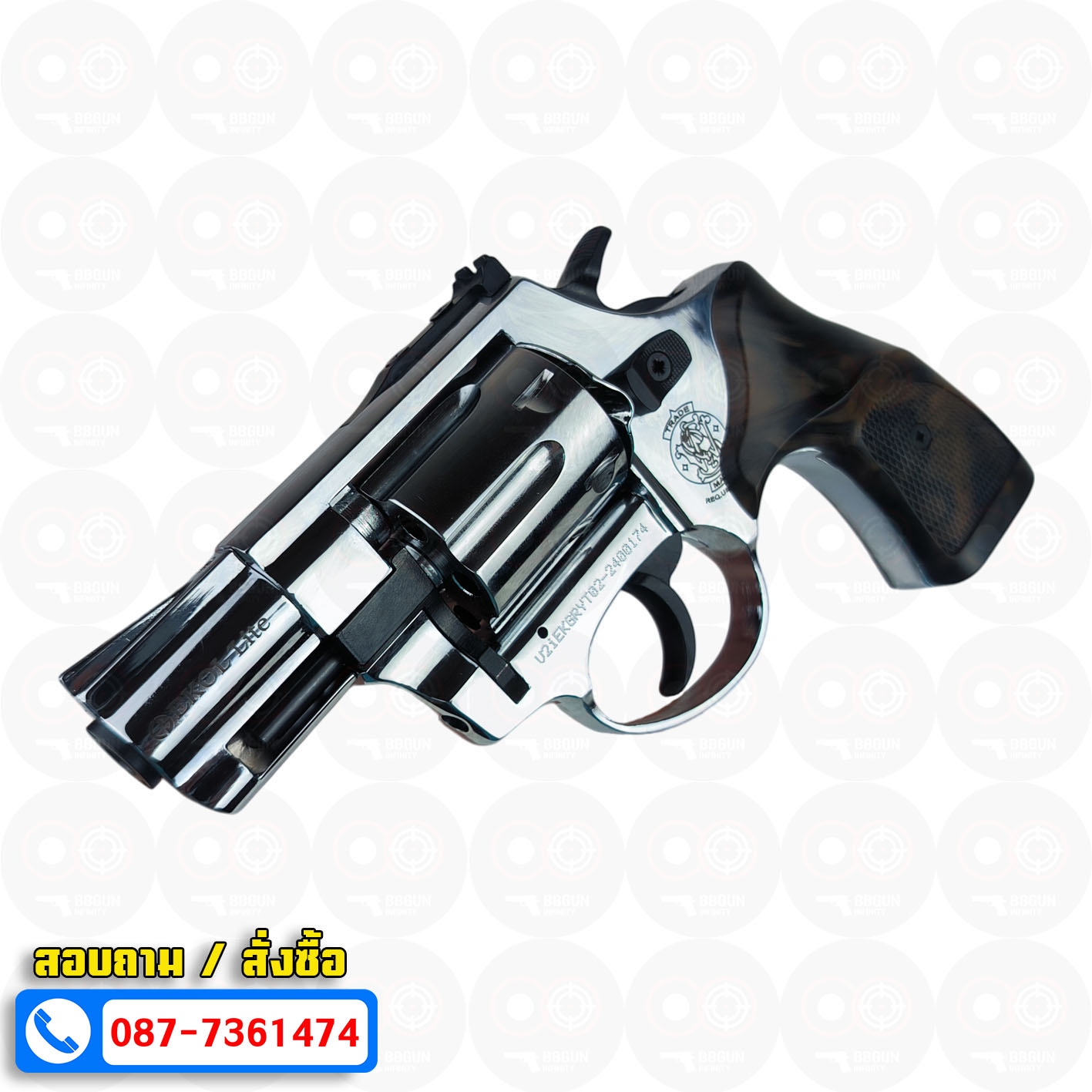 Ekol Lite แบลงค์กัน ลูกโม่ 2 นิ้ว สีเงินเงา (Shiny chrome) Smith & Wesson blank gun Revolver 2 inch