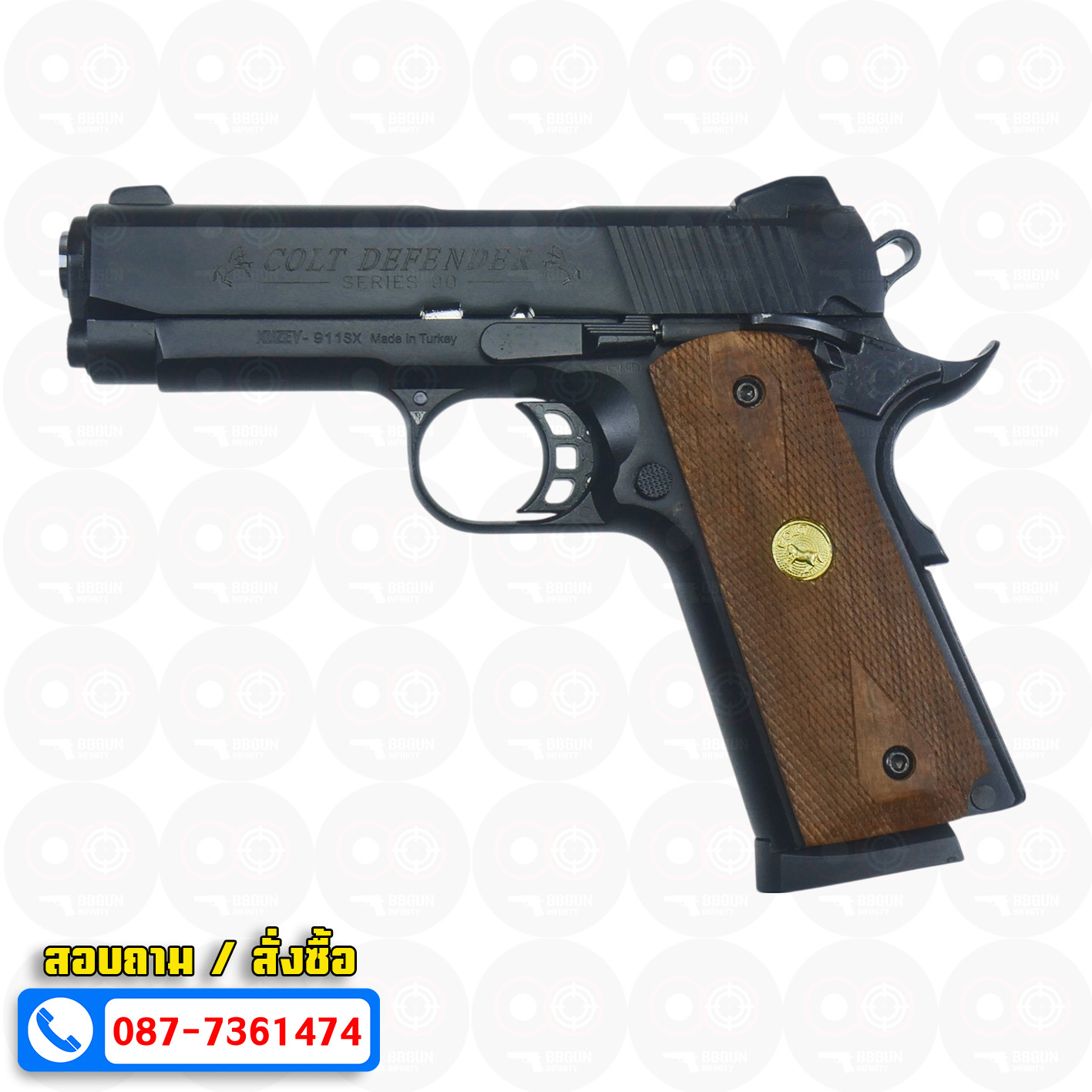 แบลงค์กัน KUZEY M1911 COLT'S DEFENDER SERIES 90 สีดำ 4 นิ้ว ด้ามไม้ Blank Gun