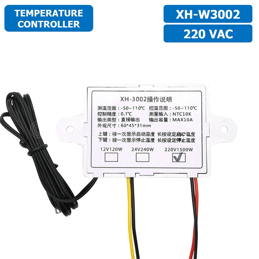 (1ชิ้น) XH-W3002 220VAC 1500W เครื่องควบคุมอุณหภูมิ Digital Temperature Controller Thermostat Switch Probe