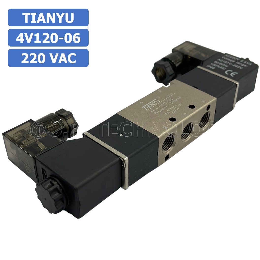 (1ชิ้น) 4V120-06 220VAC โซลินอยด์วาล์ว คอยล์ 2 ข้าง Double coil Solenoid Valve Pneumatic TIANYU