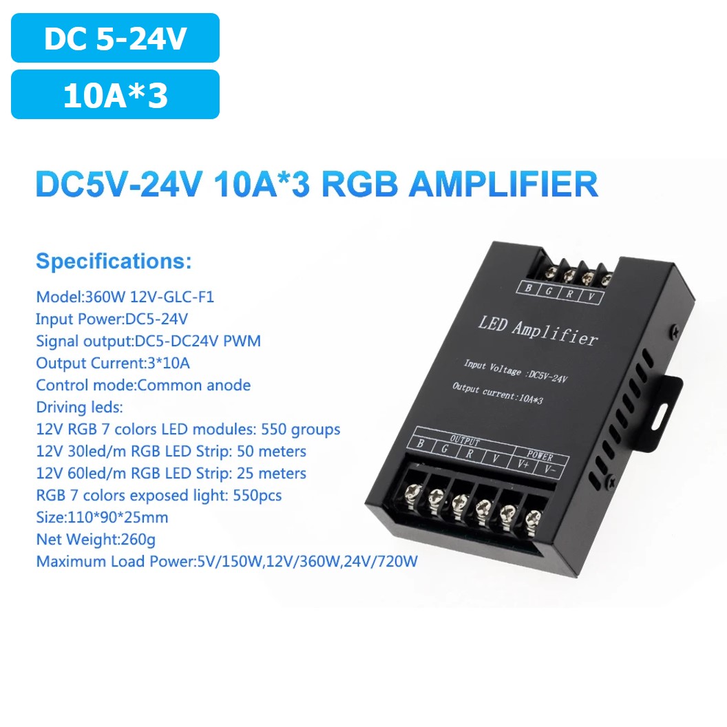 RGB AMP-310 อุปกรณ์ขยายสัญญาณ LED Repeater LED RGB Amplifier 10A*3 5-24VDC สำหรับไฟ LED Strip ตัวขยายไฟเส้น