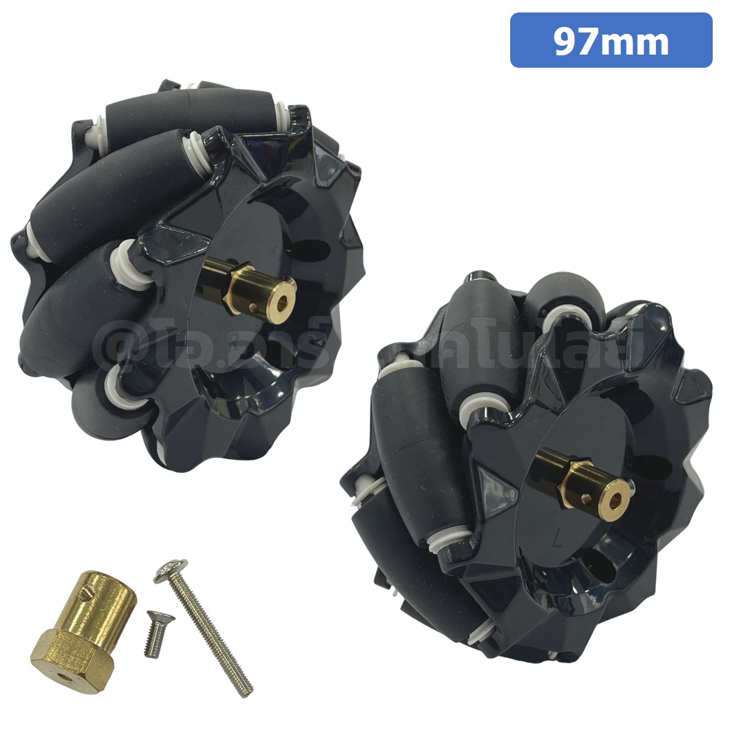 (1ชุด 2ล้อ L+R) MC097 ล้อแมคคานัม 97mm พร้อมแกนล้อ Mecanum wheel TT motor smart car ล้อหมุนรอบทิศทาง ล้อซ้าย+ล้อขวา