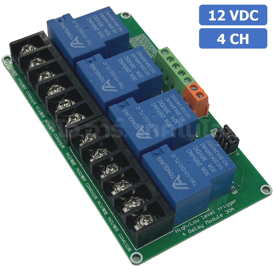CM028 โมดูลรีเลย์ 4ช่อง 12VDC 30A 4 Channel Relay DC12V 30A แบบ Active Low/High รีเลย์ isolation Relay Module ทนกระแสสูง