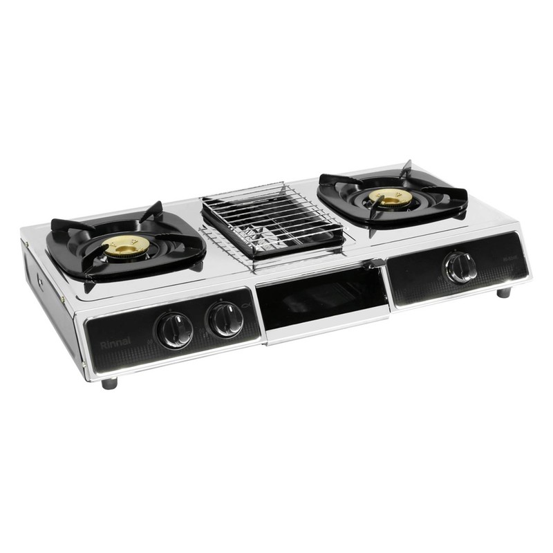 RINNAI เตาแก๊สตั้งโต๊ะ 2 หัวเตา พร้อมเตาย่าง รุ่น RI-524E ตัวใหม่มาแทนรุ่น RI-514E พร้อมหัวปรับตั้งเวลา เซฟตี้ มีเกจวัด