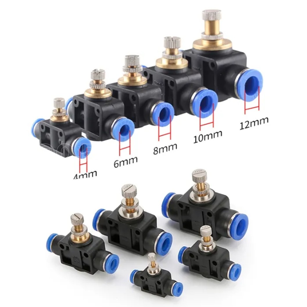 SA-10 ข้อต่อลม 2ทาง แบบปรับลมได้ ข้อต่อปรับลม ข้อต่อวาล์วปรับลม Speed Controller Valve flow speed control valve Pneumatic Quick Fitting 2 way Push in