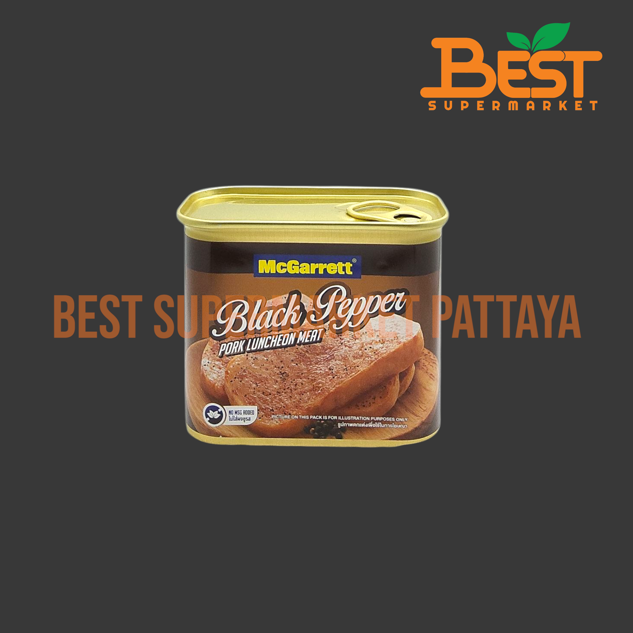 แม็กกาแรต เนื้อหมูบดปรุงรสผสมพริกไทยดำ 340 กรัม. McGarrett Black Pepper Pork Luncheon Meat 340g.