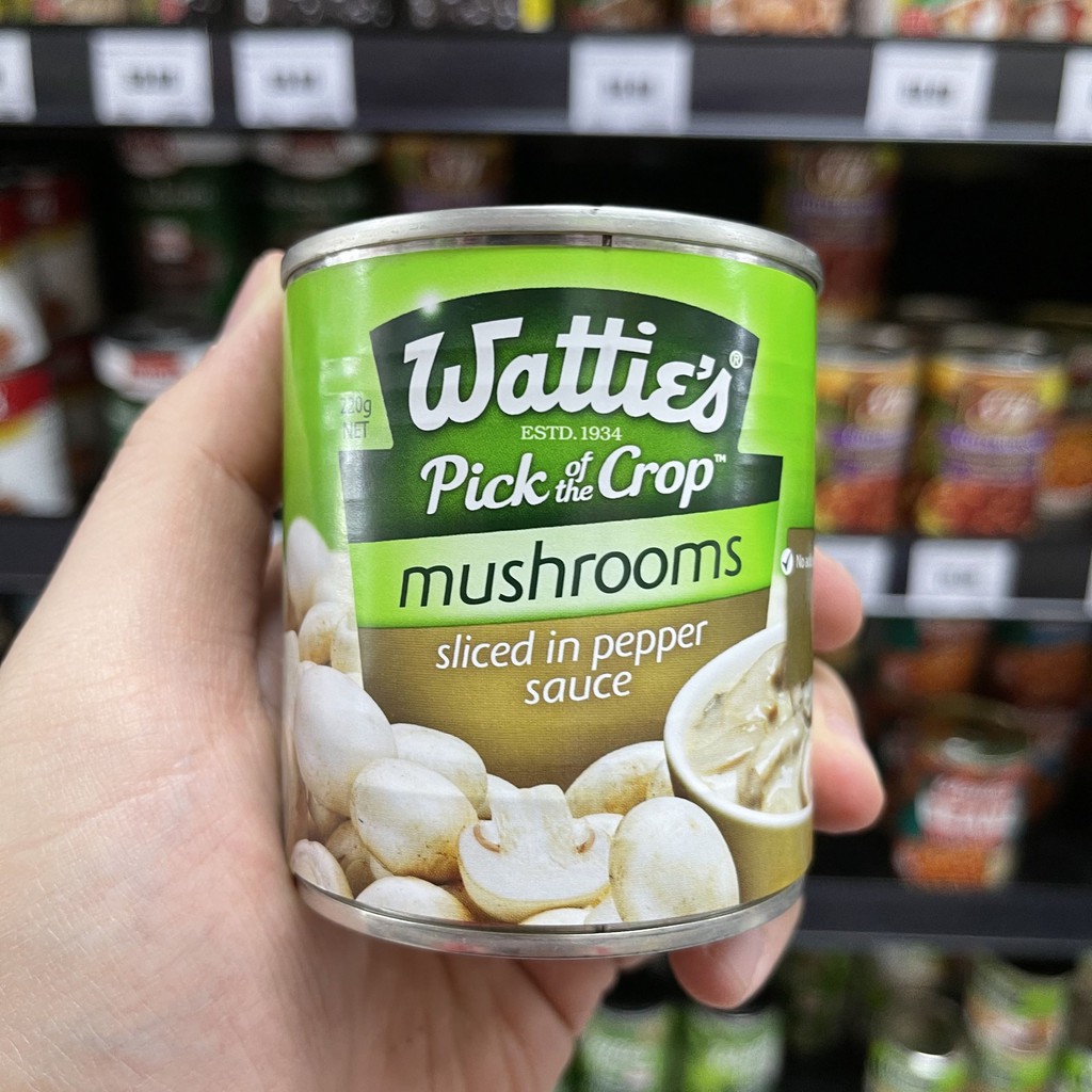 วัตตี้ส์ เห็ดหั่นชิ้นในซอส 220 กรัม. Wattie's Sliced Mushroom in Sauce 220 g.
