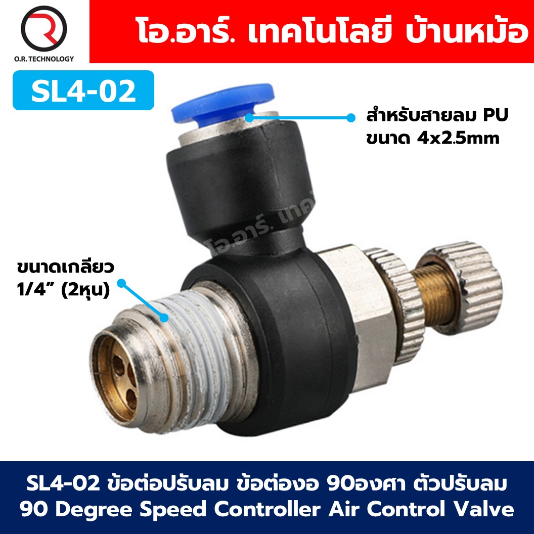 SL ข้อต่อปรับลม ข้อต่องอ 90องศา ตัวปรับลม 90 Degree Speed Controller Air Control Valve ข้อต่อลม ข้อต่อปรับความเร็วลม Air Flow Connector Fittings Pneumatic