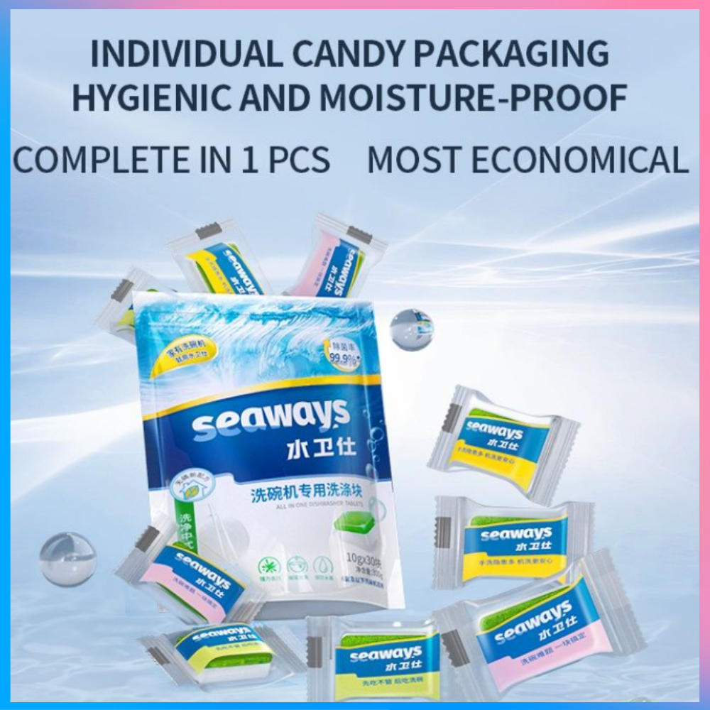 seaways ก้อนน้ำยาล้างจาน ผลิตภัณฑ์ล้างจานชนิดก้อน สำหรับเครื่่องล้างจานขนาดเล็ก 10g * 30 Dishwasher Tablets Seaways All in 1