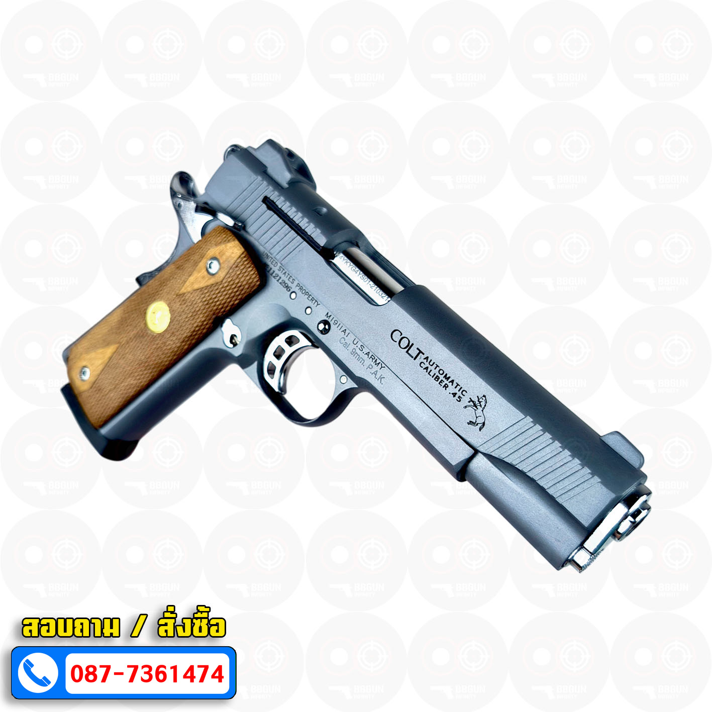 Blank Gun KUZEY M1911 COLT MK IV SERIES 80 Smoke ลำกล้อง 5 นิ้ว สโมค แบลงค์กัน ด้ามไม้