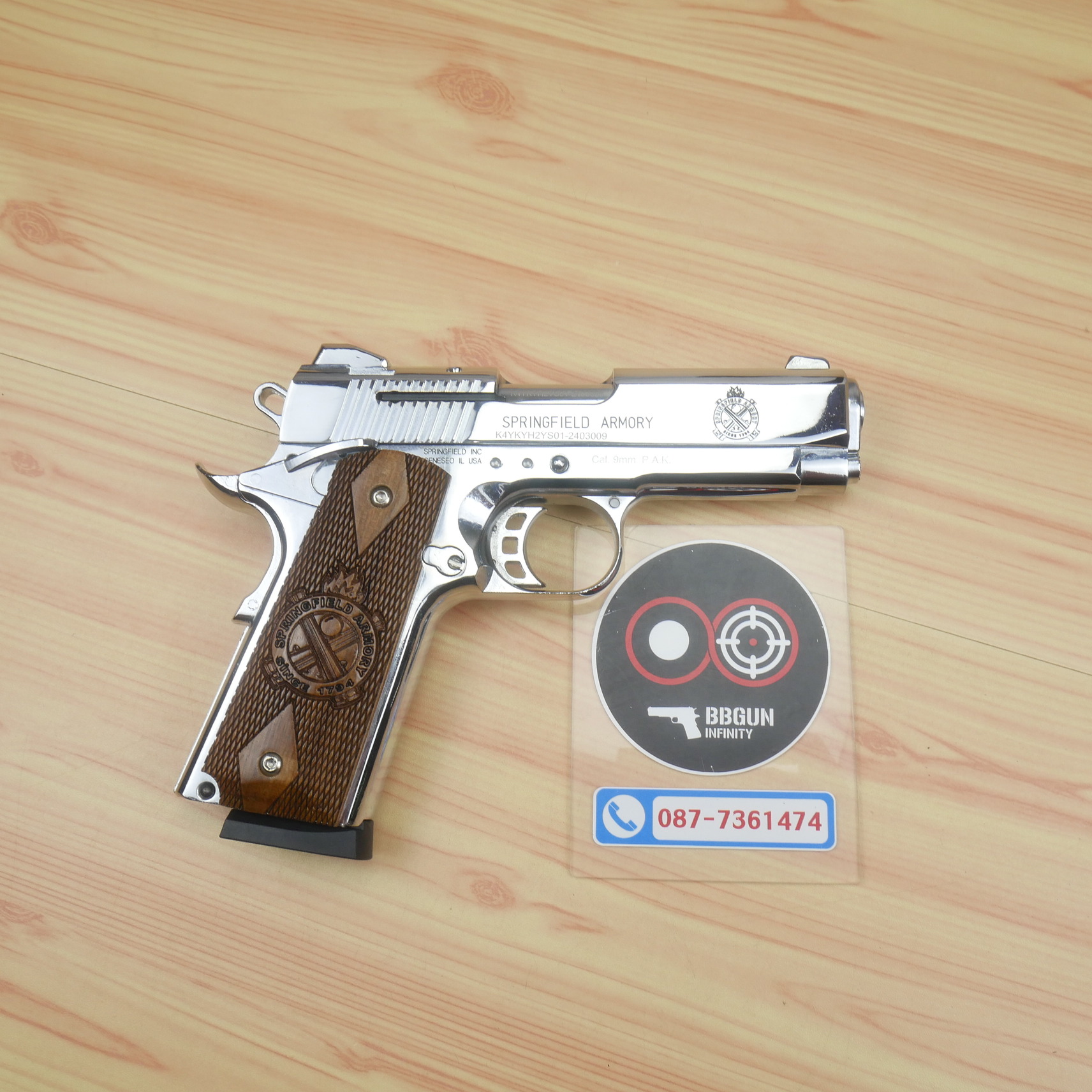แบลงค์กัน KUZEY M1911 SPRINGFIELD ARMORY สีเงินเงา 4นิ้ว blank gun