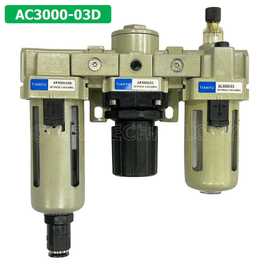 (1ชิ้น) AC3000-03D ชุดกรองลมแบบ 3 ตอน Auto Drain FRL 3 Unit Air Filter, Regulator & Lubricator TIANYU AC (AF+AR+AL) แบบระบายน้ำอัตโนมัติ